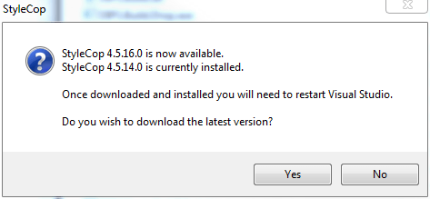StyleCop new version pop-up