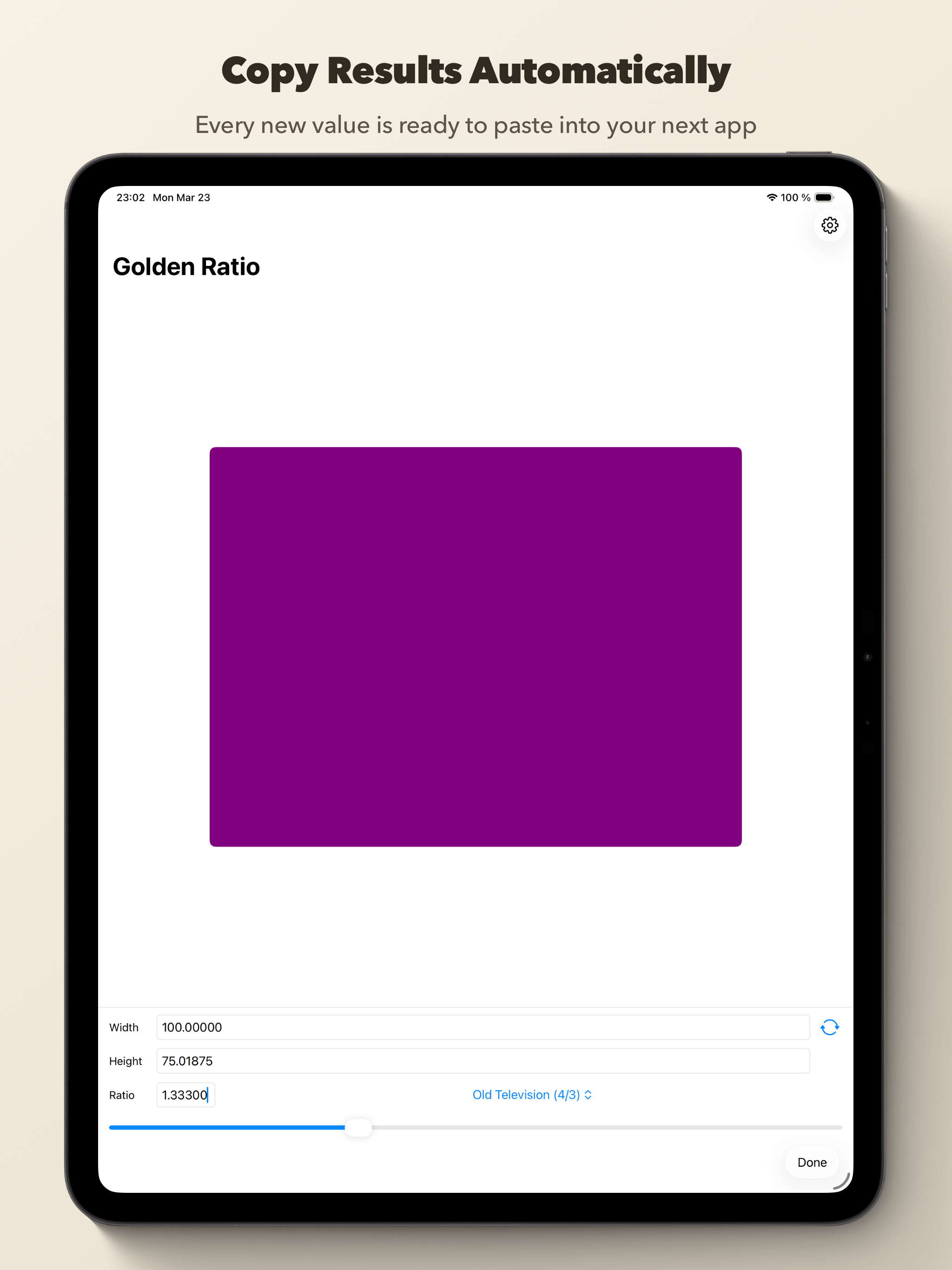 Showing Golden Ratio Calculator++ on iPad