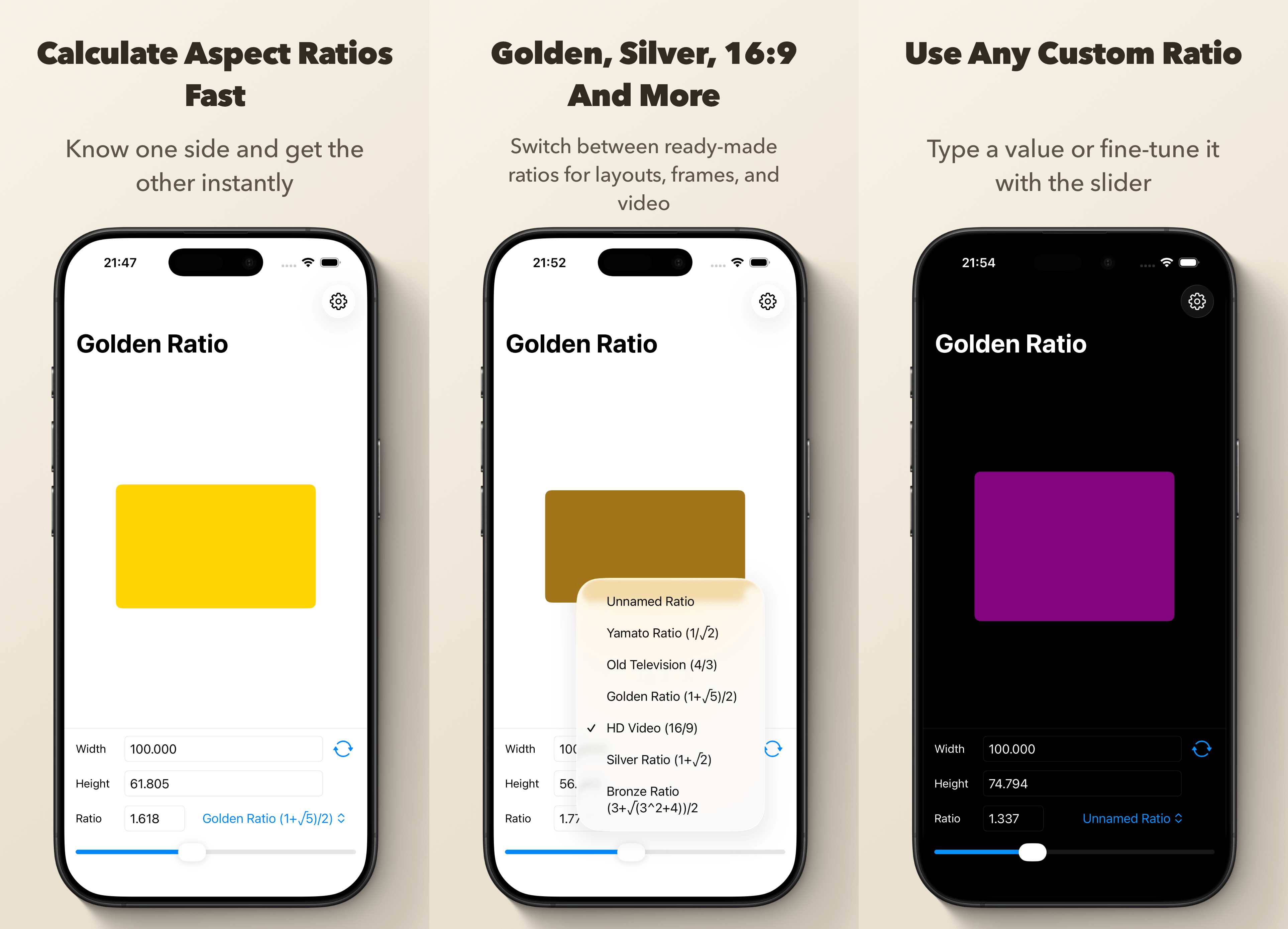 Golden Ratio Calculator++ screenshots